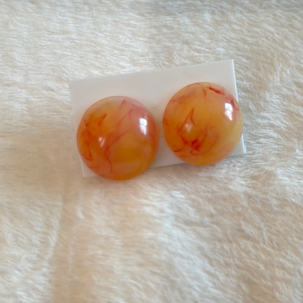 Orange Marbled Button Earrings